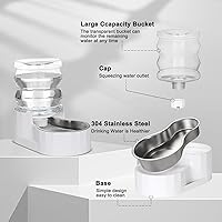 Vista 3 de RIZZARI Dispensador de cuenco de agua por gravedad para gatos: alimentador automático de acero inoxidable blanco para perros de 4 litros sin filtro