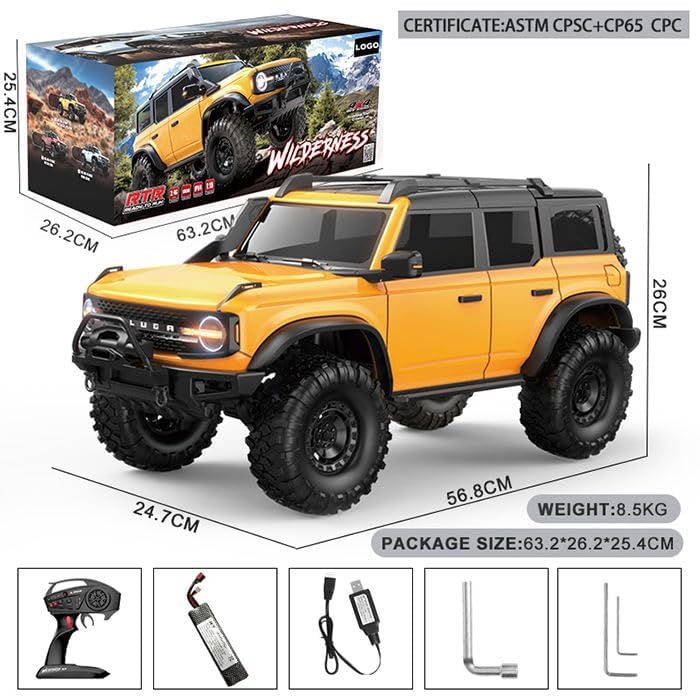 Image of RC Off-Road Truck, RC Car, Remote Control Car, Full Proportional RC Rock Crawler Car 4x4 1 /16 2.4GHz 4WD RC Truck, 15km /h Light Hobby Grade for Kids, Multicolor