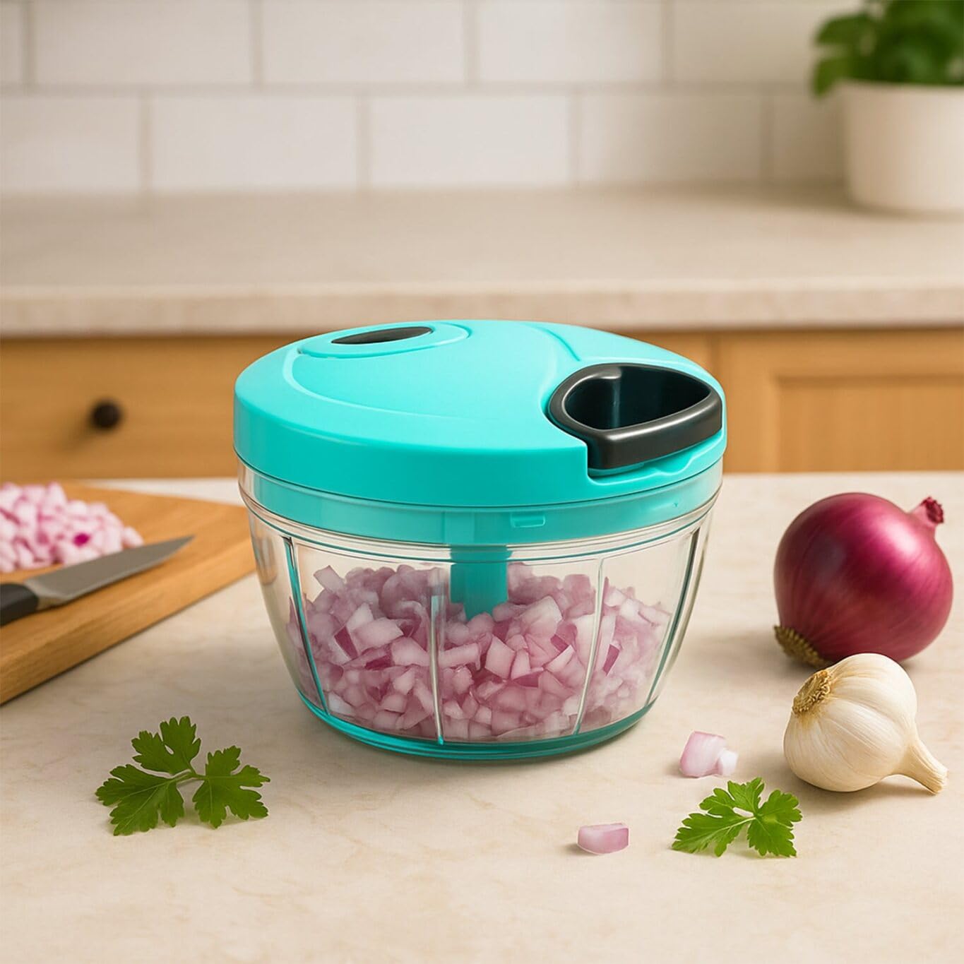 Multipurpose Manual Food Chopper with Pull Cord Mechanism, Portable Vegetable and Fruit Cutter, Onion Garlic Herb Nut Chopper-image-24