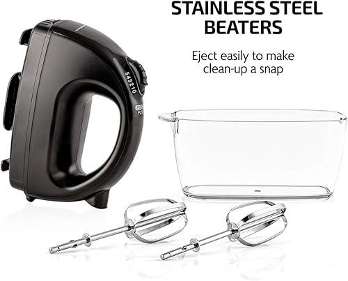 Miniatura 3 de Ovente Mezclador de mano eléctrico portátil de 5 velocidades 150 W potente licuadora para hornear y cocinar con 2 accesorios de acero inoxidable