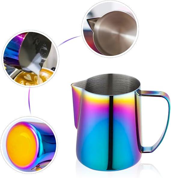 Stainless Steel Milk Jug with Scale, 12oz/350ml Multicolor Frothing Pitcher Cup for Coffee, Cappuccino, Latte and Latte Art