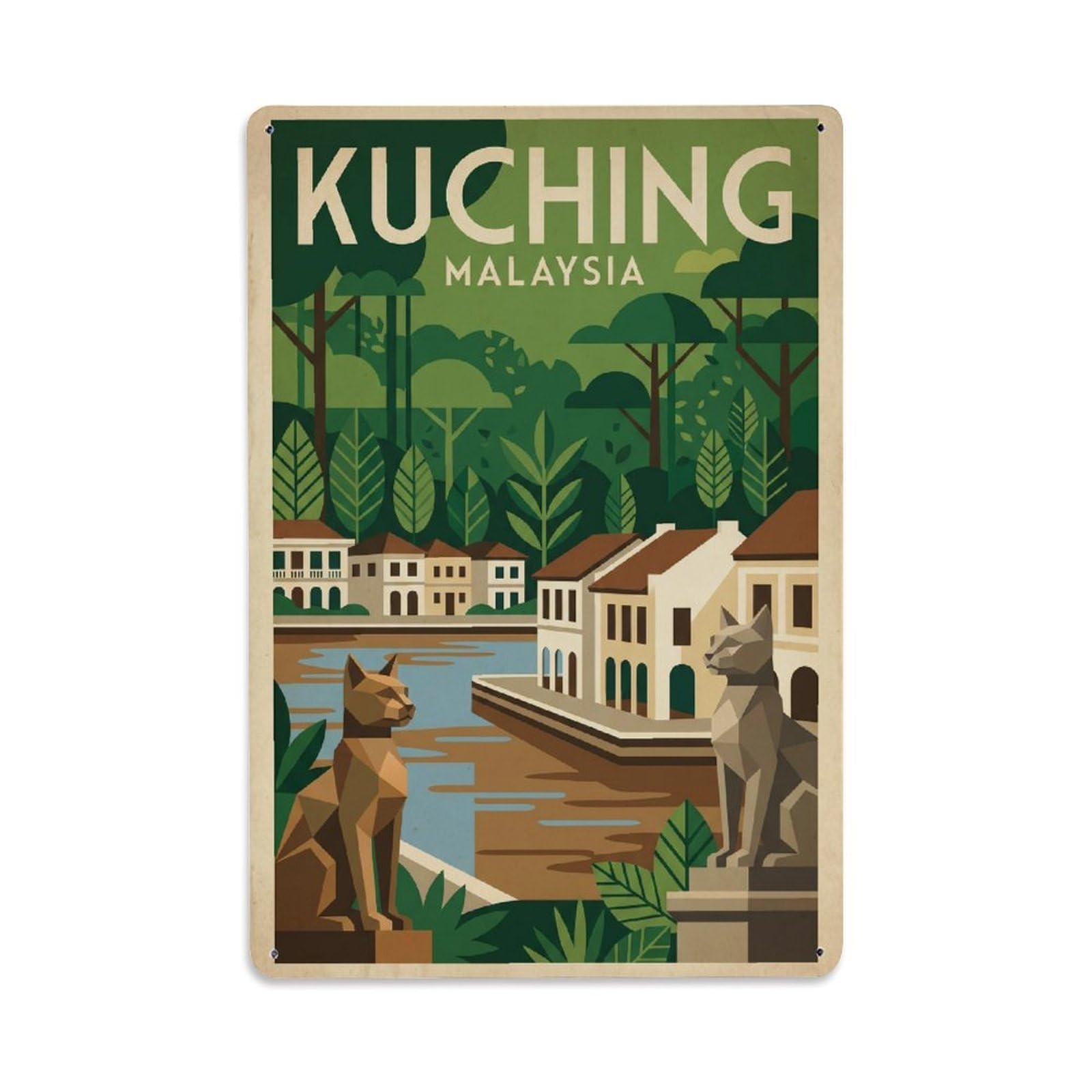 Travel Malaysia Kuching Retro Metal Tin Sign Plaque Wall Decor for Cafe, Club Bar, Office, Garden Metal Poster 8x12Inch