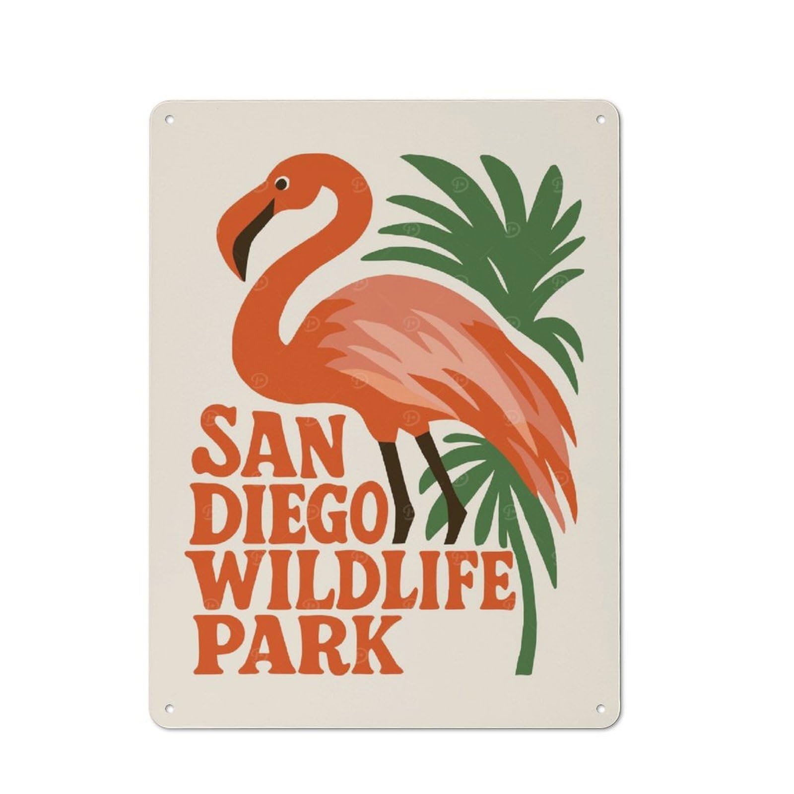 Junmoney Style-1 San Diego Wildlife Park Flamingo Urban Metal Wall Decor 40X30cm, Industrial Metal Sign For Flat, Bar, Studio Or Gallery Wall