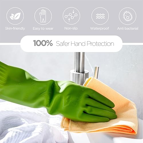 Miniatura 3 de IUCGE Guantes de goma para lavar platos, 3 o 6 pares para cocina, guantes de limpieza largos para el hogar reutilizables y duraderos.