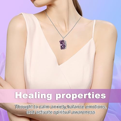 Miniatura 2 de ZORZA 1 collar de amatista natural, collar de cristal curativo púrpura, collar con colgante de amatista de cuarzo crudo irregular, Zinc, Amatista