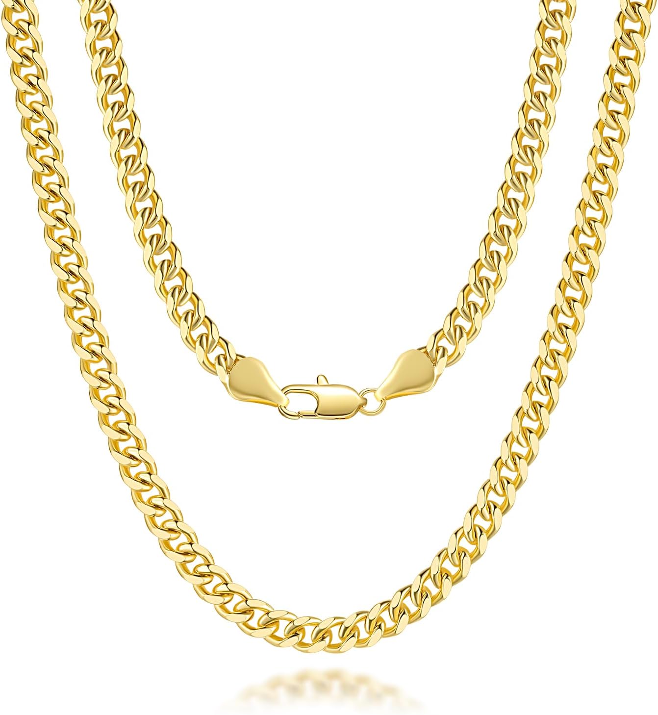 14K Gold Necklace for Women 14K Gold Chain Necklace Woman Mens Necklace Chian Gold Cuban Link Chain for Women & Men Non Tarnish Gold Necklace Gold Jewelry 5MM 16'' 18'' 20'' 22'' 24'' 26'' 30''