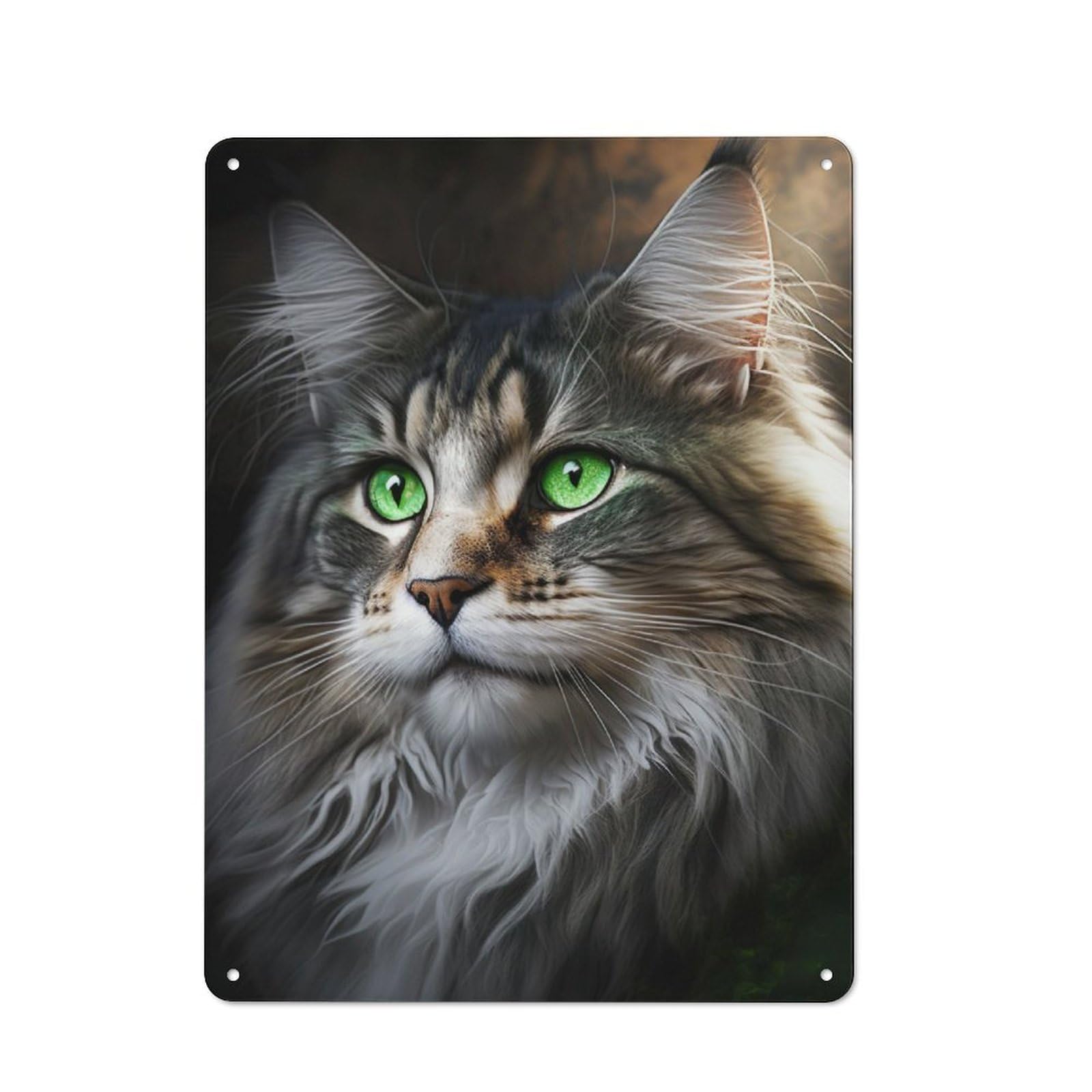 Junmoney Green Eyes Maine Coon Rustic Tin Sign 40X30cm For Living Room Or Hallway, A Metal Wall Feature For Living Rooms And Hallways