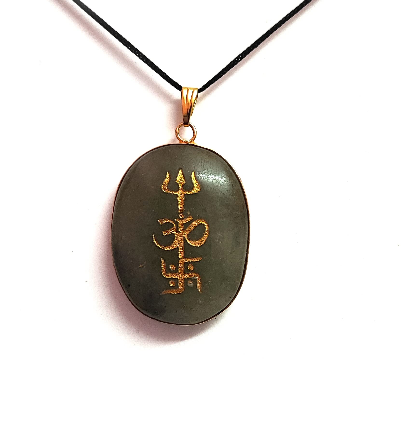Auspicious Green Aventurine Crystal Engraved Protective Tri shakti Symbol Om Swastik Trishul Pendant For Men And Women-image-28