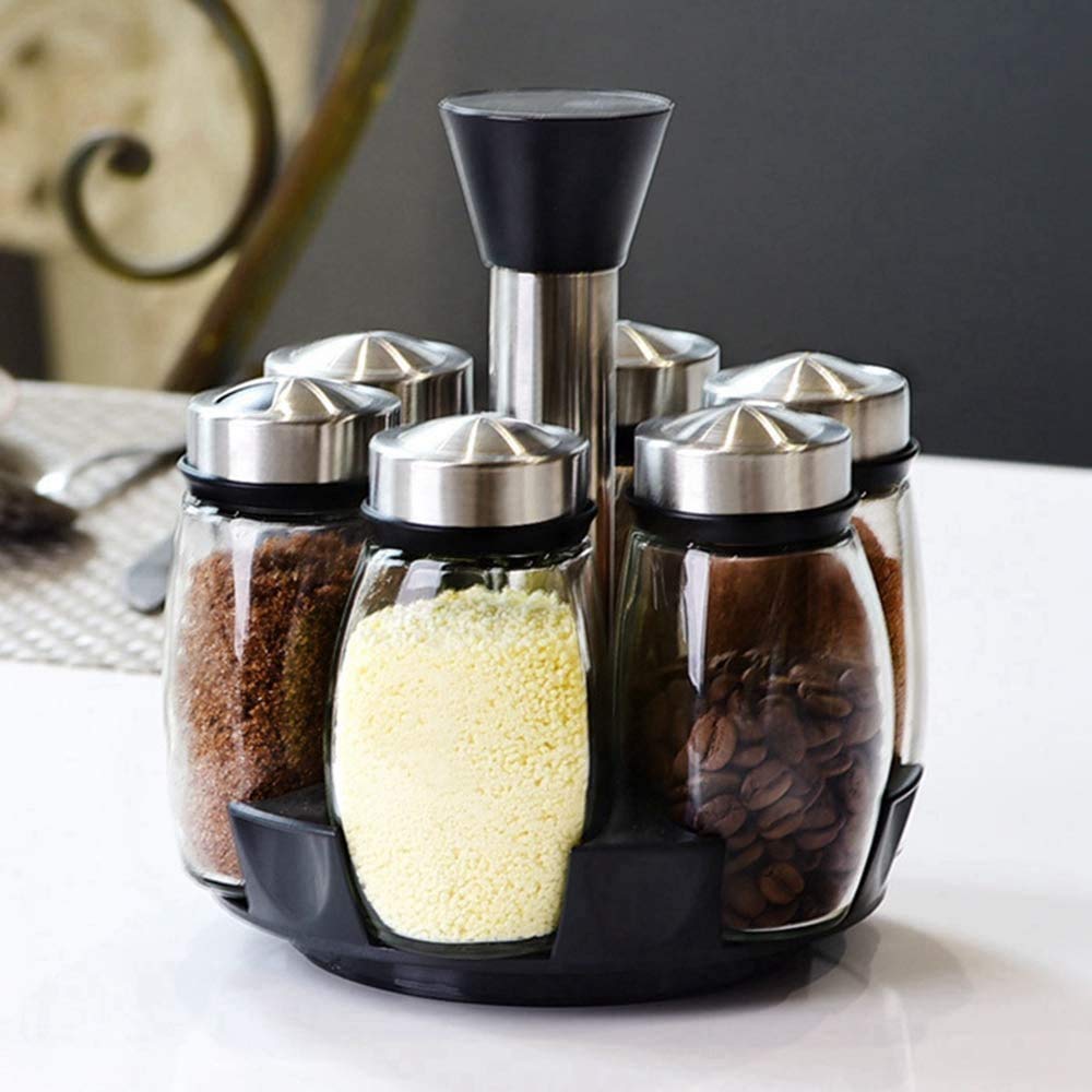 zaizai 7 Unids/Set De Frascos De Especias De Condimento De Bureta Giratoria De Acero Inoxidable, Juego De Saleros Y Pimenteros, Herramienta De Cocina En Aerosol para Condimentos