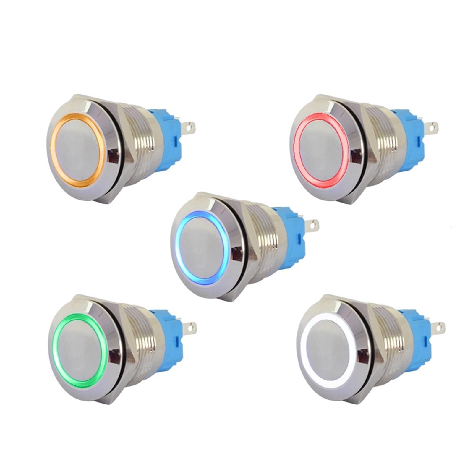19 mm Metall Drucktastenschalter Edelstahl Messing Schnappschalter 12V 220V Grüner roter LED Schalter Momentaner Ein-/Ausschalter (Red LED, NICKEL PLATED BRASS_LATCHIN