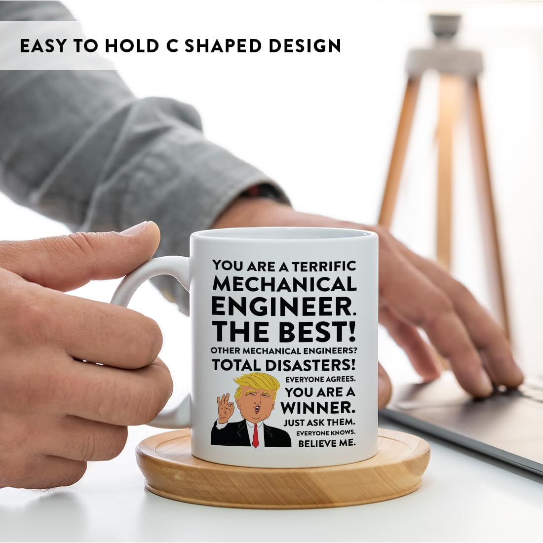 Andaz Press 11oz. Funny President Trump Coffee Mug Gag Gift, Mechanical Engineer, 1-Pack, Includes Gift Box, Christmas Birthday Graduation Novelty Drinking Cup Gift Ideas
