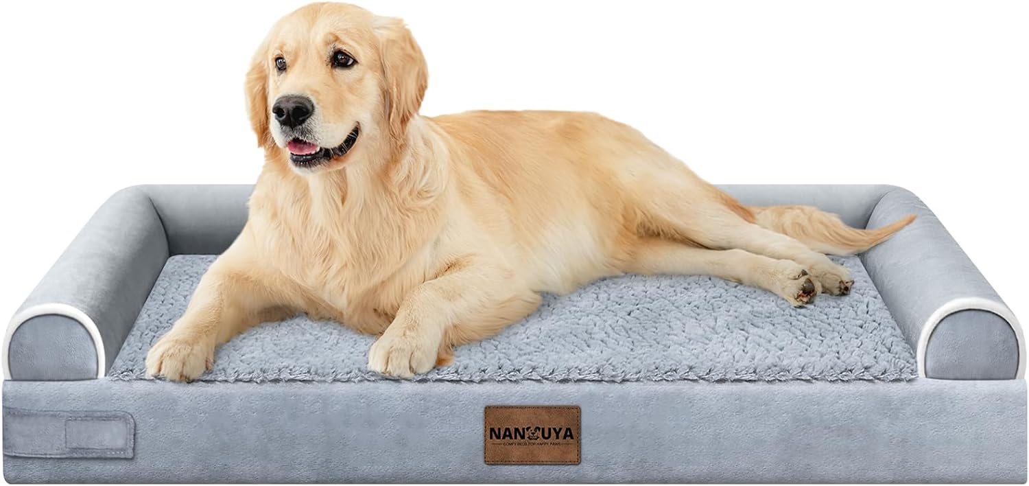 Large Dog Bed Orthopedic Washable: Beds Bolster XL Bed Large Big Dogs Memory Foam Couch Sofa Waterproof with Removable Cover 36.0"L x 27.0"W x 6.5"Th Light Grey