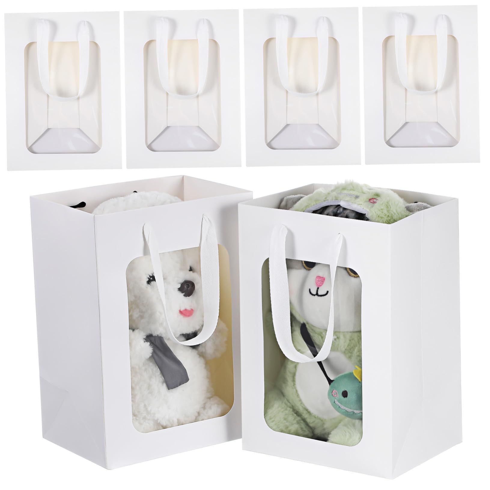 LOORGVEL 20 Stück Weiße Geschenktüten aus Papier mit Zwei Griffen Vielseitig Einsetzbar Einfache und Elegante Geschenkverpackung für Blumensträuße und Kleine Geschenke