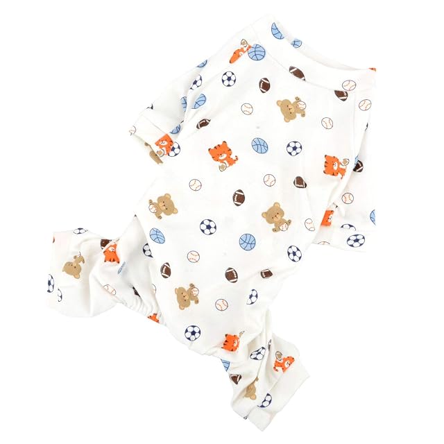 Foto 3 de 8 de Ranphy Pijama de algodón para perro, adorable estampado de perrito, para mascotas, lindo patrón de fútbol