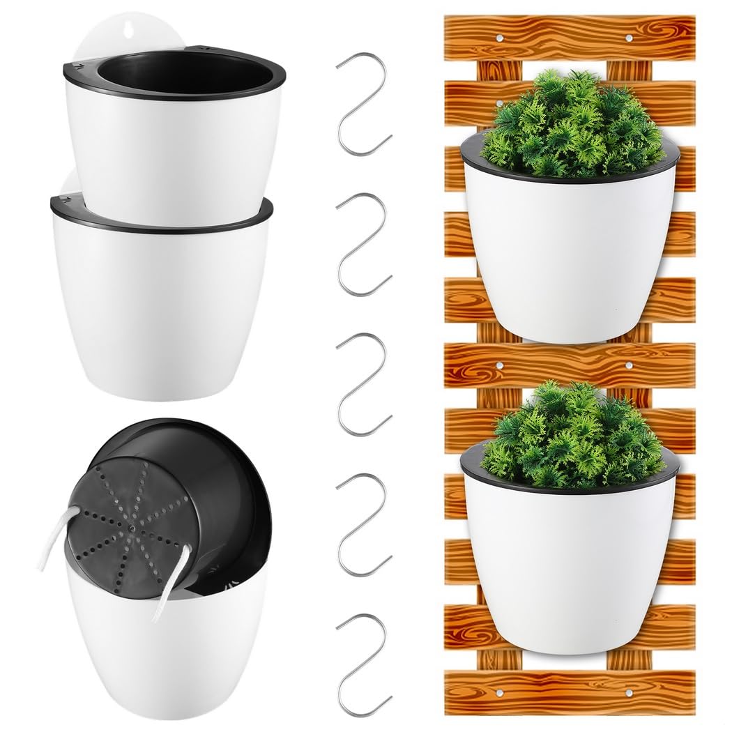 Confezione da 5 vasi da fiori autoirriganti da appendere, irrigazione automatica per giardino, balcone, ufficio, spazi interni ed esterni con ganci