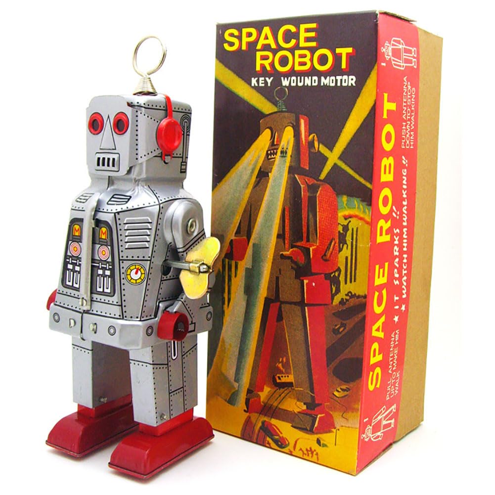 Vento Fino Giocattolo MS403 Fiery Robot Latta Giocattolo retrò Adulto Giocattolo da Collezione Vintage da Collezione Bambini Regalo (Argento)