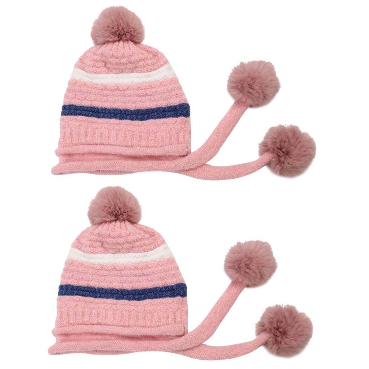 2piezas Gorro De Lana Para Mujer Gorro Para Esquiar y Actividades Color Rosa Para Invierno