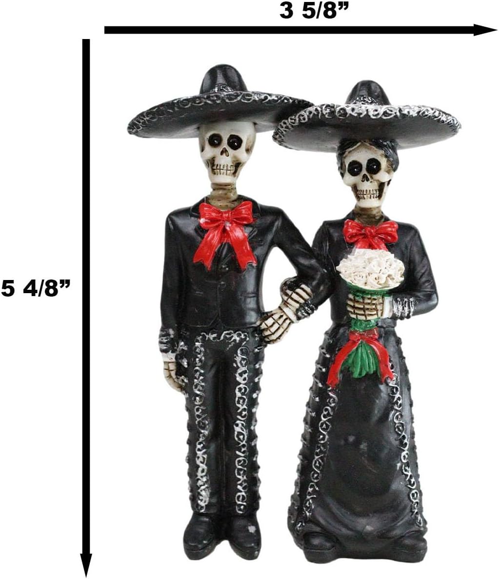 Ebros Love Never Dies Wedding Bride and Groom Mariachi Skeleton Couple Figurine 5.5" Tall Day of The Dead DOD Floral Rose Bridal Vow Ceremony Ossuary Macabre Graveyard Spooky Halloween Decor Statue