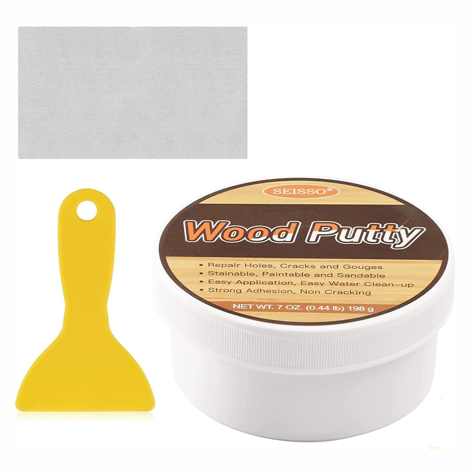 SEISSO Holzkitt Reparaturset, weiß 200g, zum Verschließen von Löchern, Rissen, Parkett Reparaturset