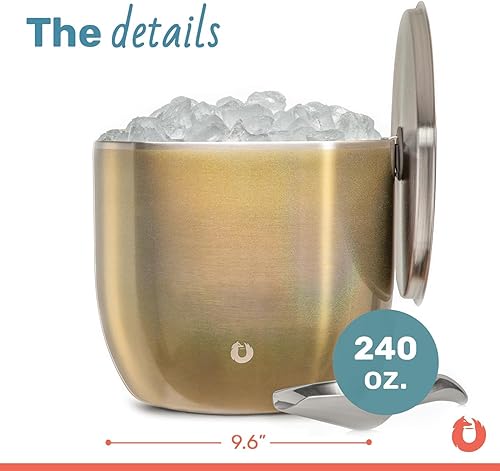 Miniatura 35 de SNOWFOX Cubo de hielo XL de acero inoxidable de doble pared aislado al vacío de alta calidad con tapa/cuchara, accesorios de bar, cubo grande