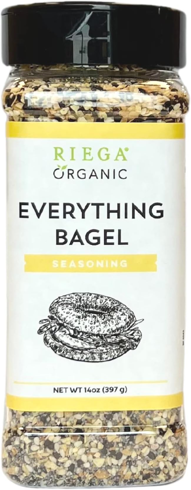 Riega Everything Bagel Seasoning Blend, Organic Spice Mix with Garlic, Onion, Salt, Sesame, and Poppy Seeds, 14 oz