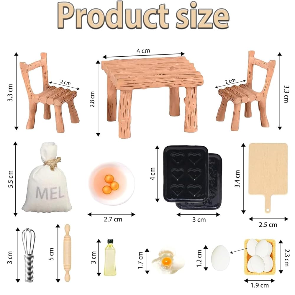 May Huang Miniatur Puppenhaus Zubehör – 19-teiliges Wichtel Backset Mit Tisch, Stühlen & Küchenutensilien