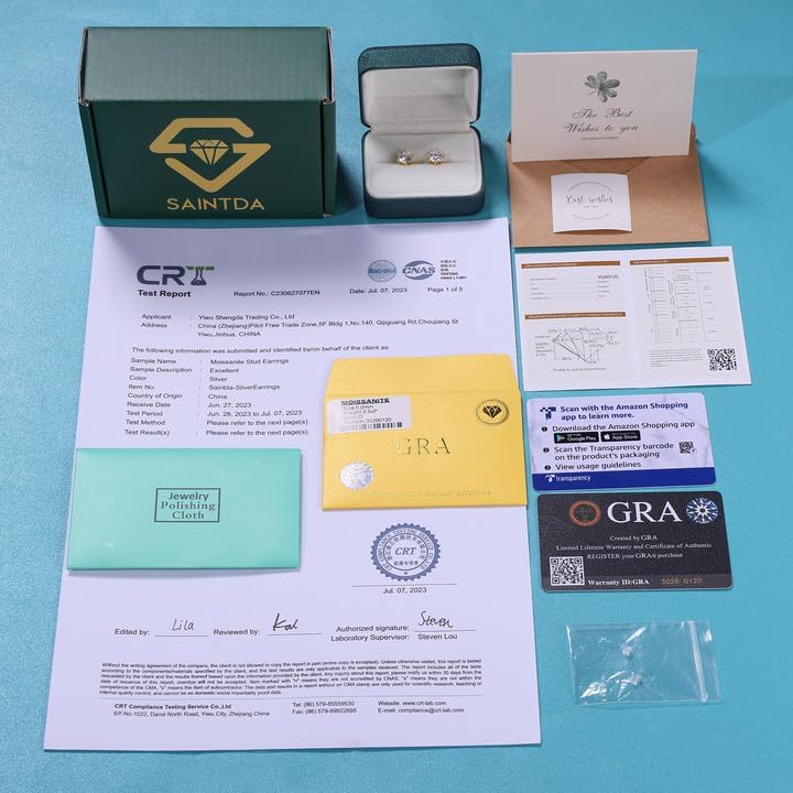 Saintda S925 Sterling Silver Moissanite Earrings for Women 0.3-2ct D Color VVS1 FL Clarity Excellent Round Cut Lab Grown Diamond Gold/Ruthenium Vermeil Earrings Gifts - Image 6