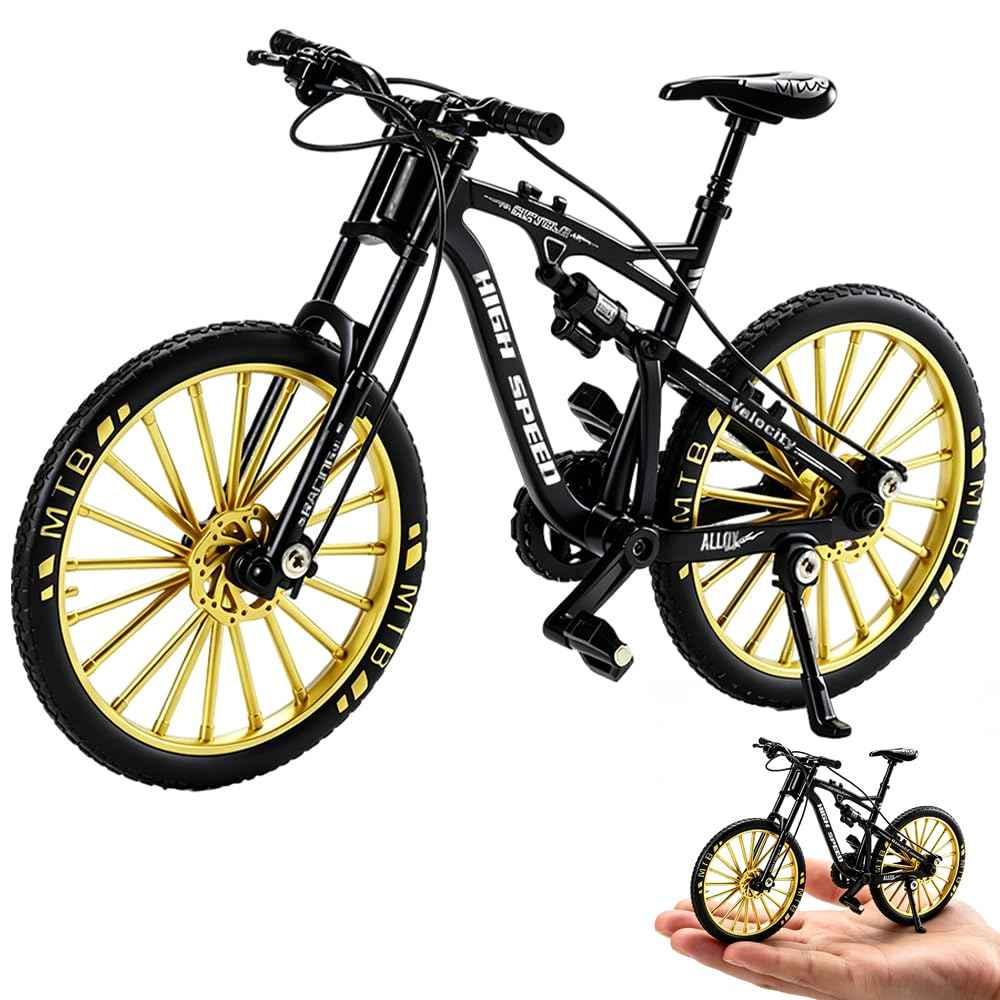 Agarte Mini Finger Bikes, 1:8 Scale Desktop Alloy Mini Finger Mountain Bike, Miniature Bicycle Model, Chain-operated wheels, Model for Desktop Home & Office Decoration(Black)