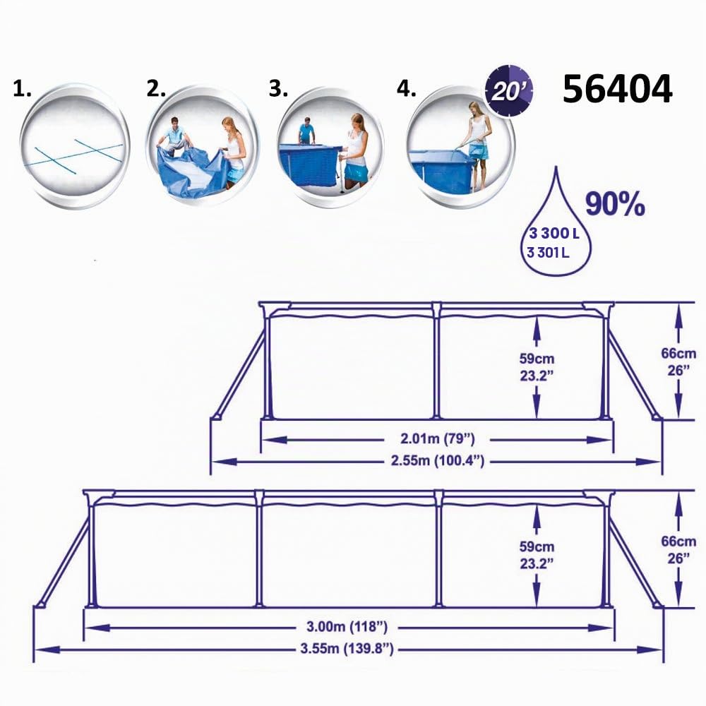 Bestway 56404 - Piscine tubulaire amovible pour enfants Deluxe Splash Frame Pool, 300x201x66 cm, bleu