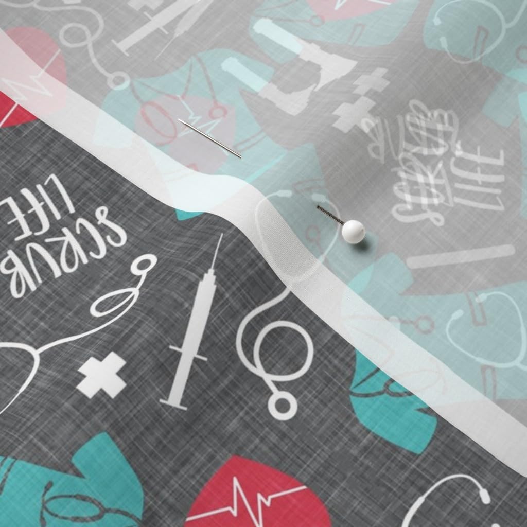 Spoonflower Fabric - Scrub Life Nursing Nurse Scrubs Otoscope Red Teal Grey Doctor Medical Printed on Chiffon Fabric by The Yard - Sewing Fashion Apparel Dresses Home Decor