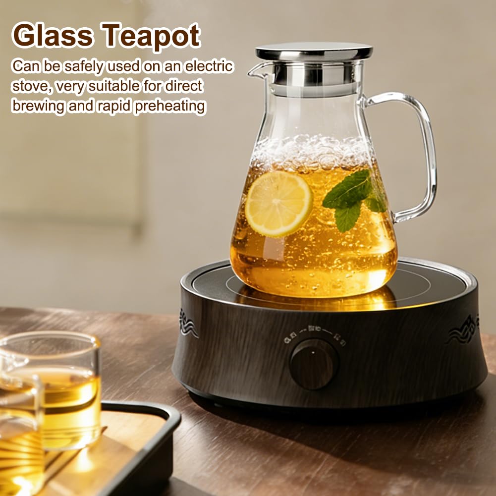 Teiera in vetro, teiera per tè sfuso, teiera in vetro, 1700 ml, con colino in acciaio inox, teiera a prova di piano cottura, per tè sfuso, caraffa in vetro per tutti gli amanti del tè
