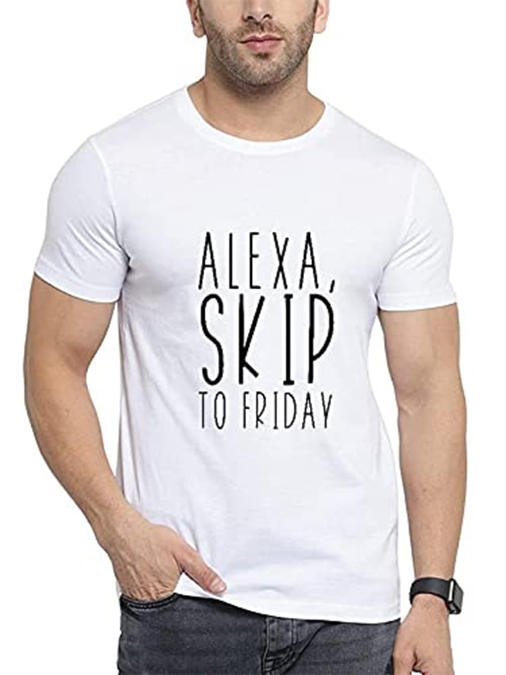 |Funny Graphic Printed Trending Quotes Tshirt for Men | Half Sleeves T-Shirt for Women |Alexa Skip to fiday |100% Cotton Biowash T-Shirt 180GSM for Man-image-13