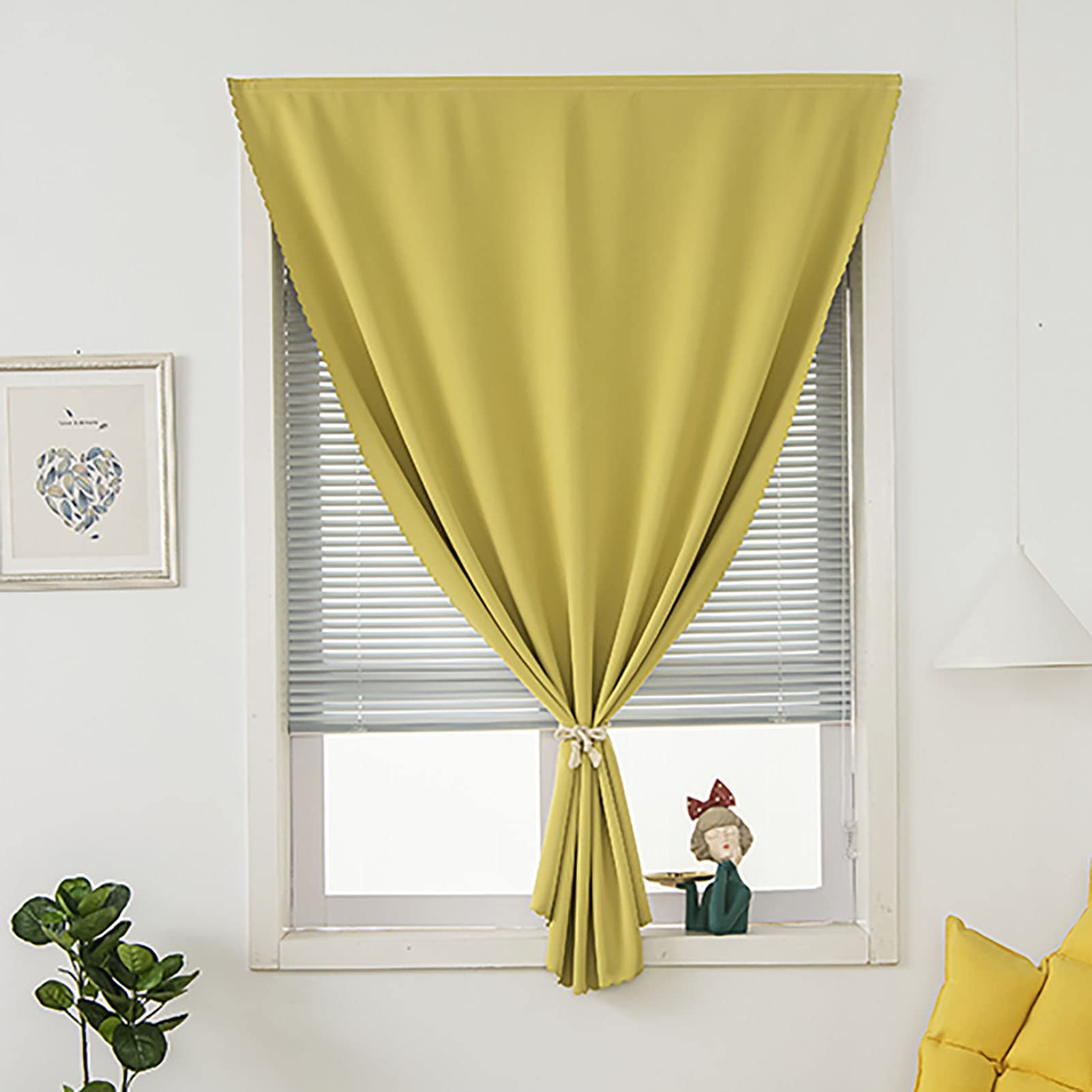 Nileco Autohesion Curtains for Kitchen Bedroom, Blackout Curtains Portable Thermal Lnsulated Windows Drapes 1 Panel, No Drillng Self Adhesive Curtain No Rod Small Window(90x100cm(35x39inch), Yellow)