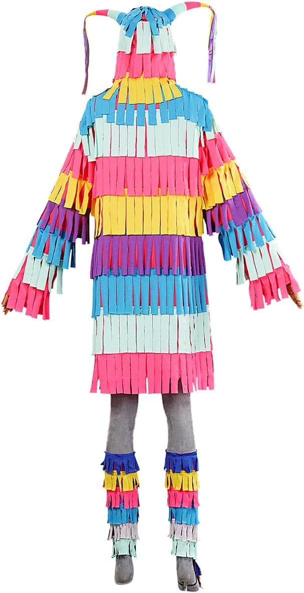 Womens Halloween Mexican Fiesta Cosplay Costume Pinata Multicolor Jumpsuit Outfits Tassels Hooded Dress - Image 4