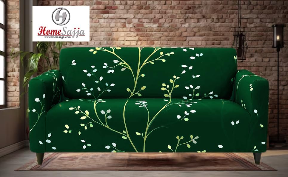 3 Seater Sofa Cover Fully 360* Covered Non-Slip Sticky Elastic Stretchable Sofa Set Slipcover Protector for Living Room, Dinning Room (3 Seater - Green Tree - 1PCS)