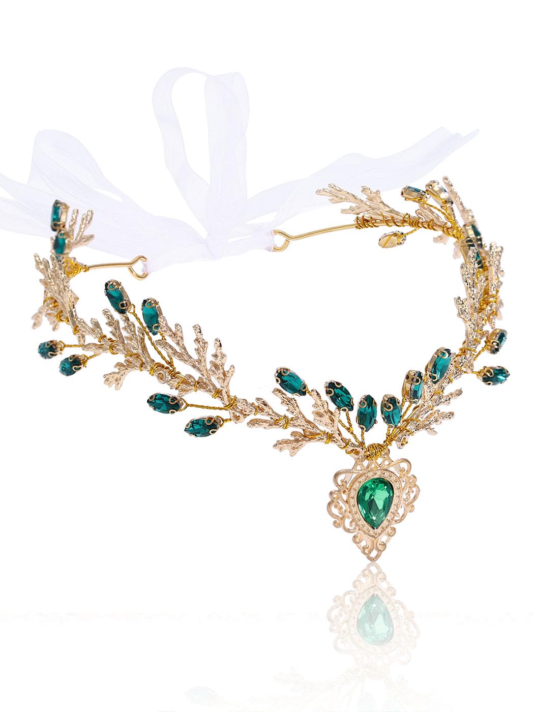 IYOU Rhinestone Fairy Headband Crown Gold Leaf Elf Headpiece Crystal Woodland Enchanted Hairband Tiara Queen Costume Party Hair Accessories for Women