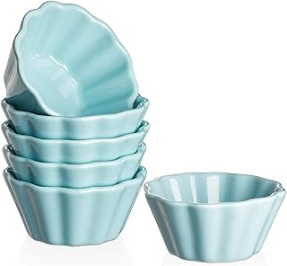 Dowan Ramequins creme brulee,Ramequins pour four individuel,Mini ramequin pyrex,180ml,Lot de 6,Bleu