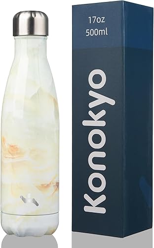 Botellas de agua aisladas, termo de acero inoxidable de doble pared de 17 onzas para viajes deportivos, mármol y jade