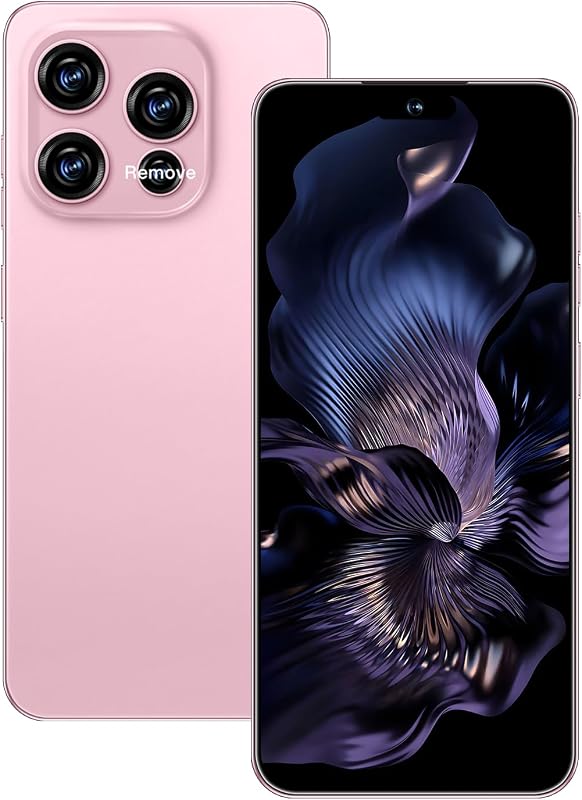 16PM 5G Smartphone desbloqueado, 12GB+512GB 7000mAh Teléfono celular completo para Android 14, teléfono celular desbloqueado con pantalla HD de 6.99", cámara dual de 68MP+108MP/Dual SIM/huella digital (rosa)