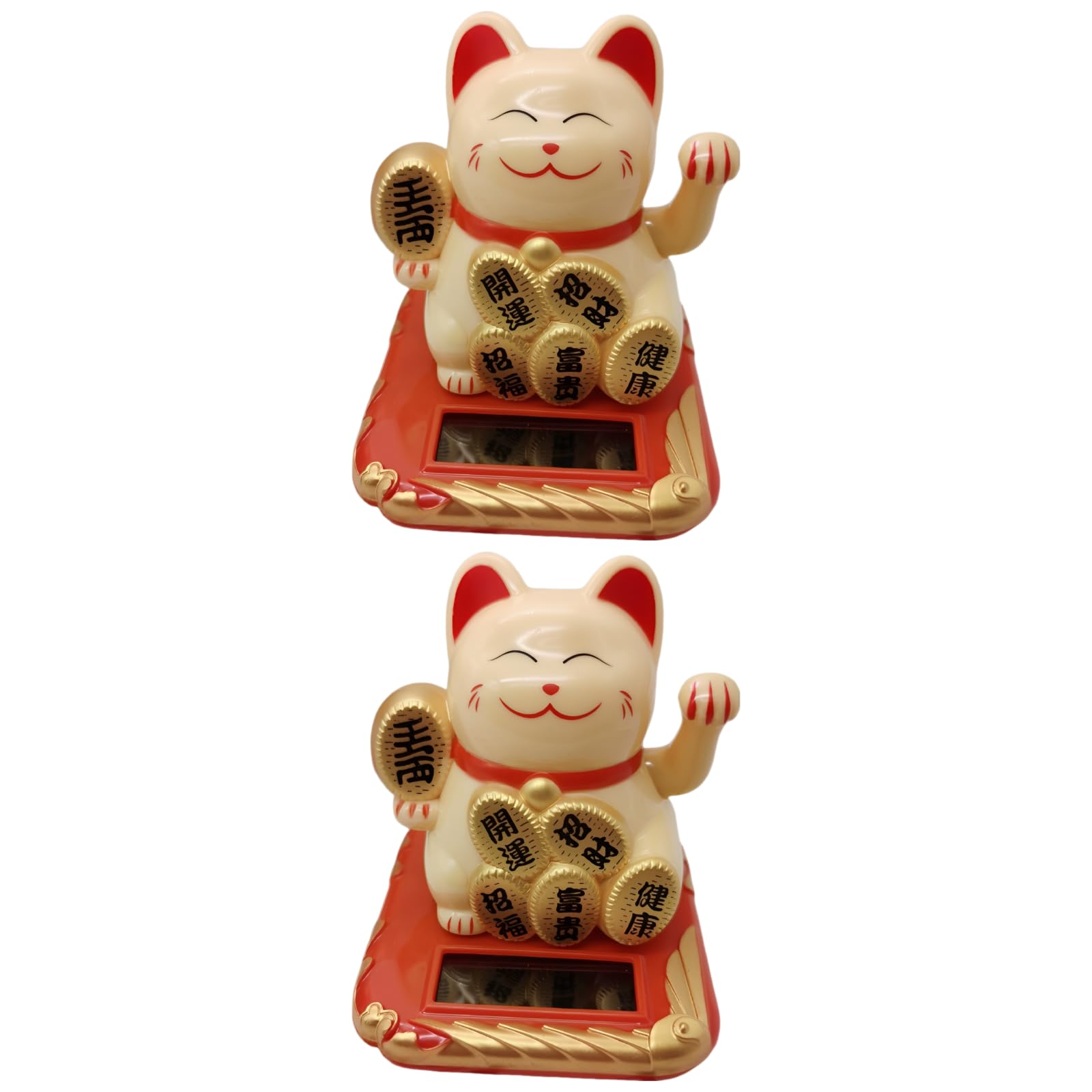 Maneki Neko chat porte-bonheur solaire jaune en lot de 2 pour la décoration de voiture