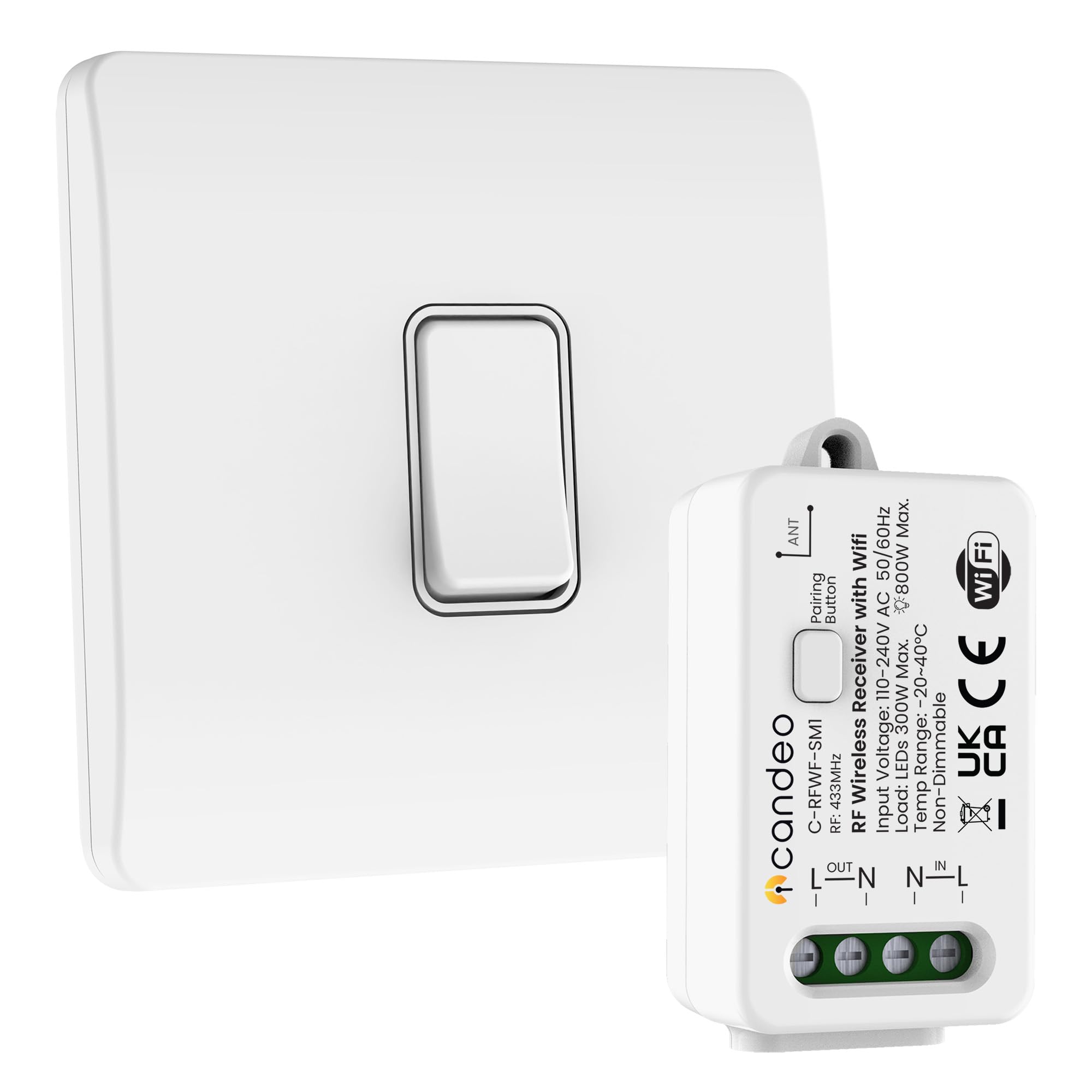 Kinetic grid-compatible Smart Switch and Smart Switch Module with Wifi kit, White, Kit: 1-pack switch and receiver with Wifi