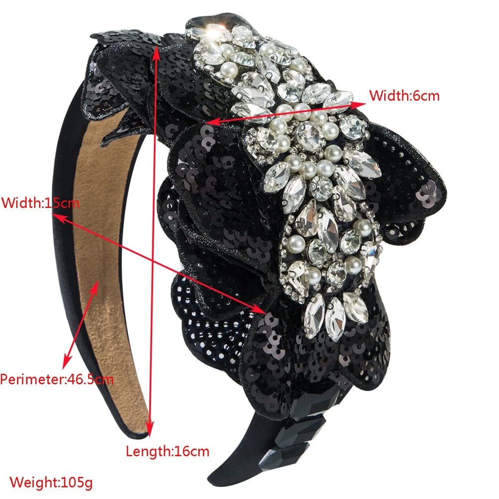 Fasce per capelli da donna con paillettes scintillanti fasce per capelli ampia fascia iridescente accessori per capelli nero