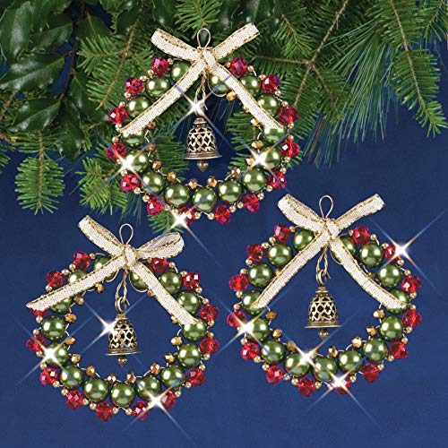 Solid Oak Beaded Orn Bell Wreath R/G/G/W #TOP1