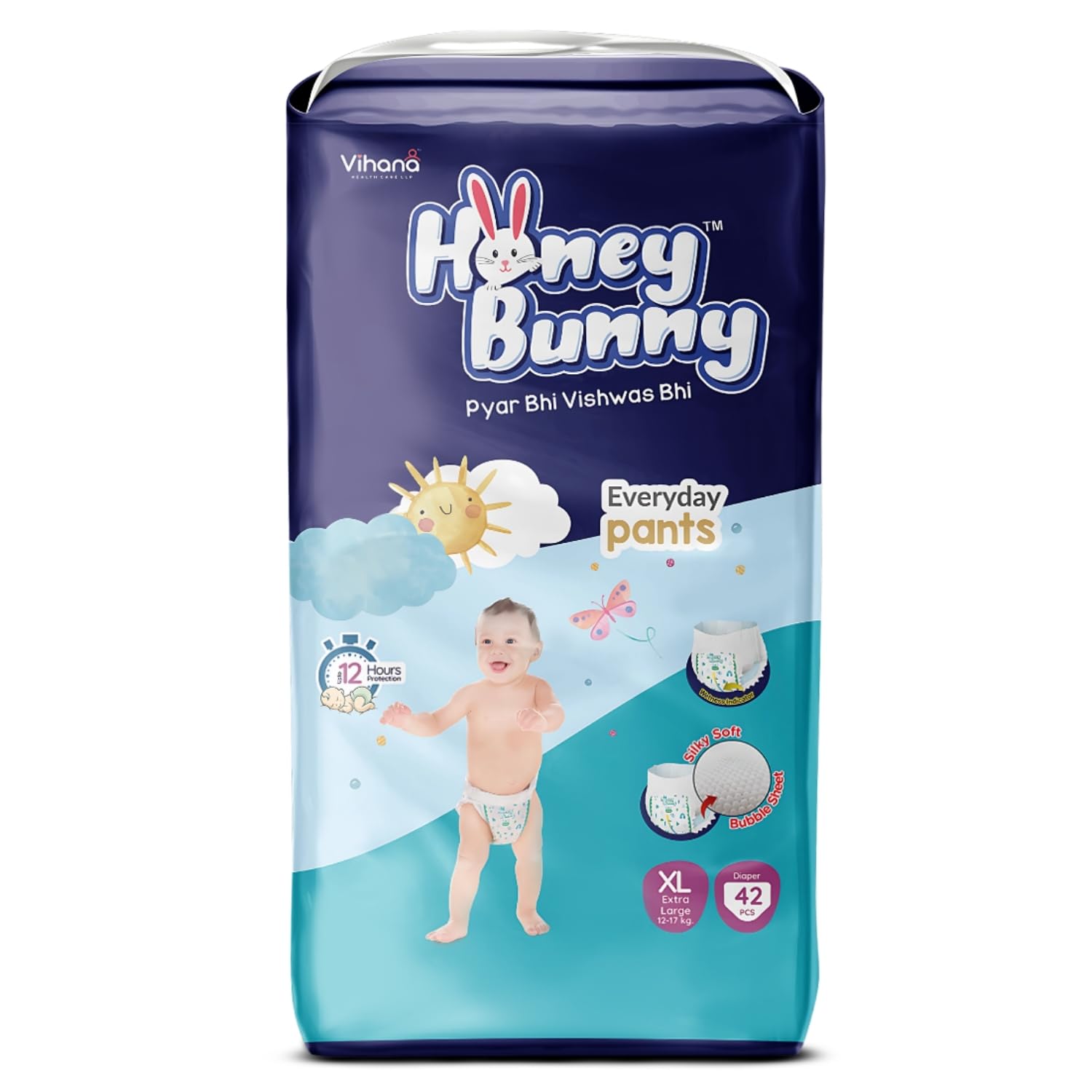 Honey Bunny Everyday Baby Diapers Pants | Extra Large (XL), 42 Count, 12-17 kg | Silky Soft on Skin | 12 Hours Protection Baby Diaper-image-28