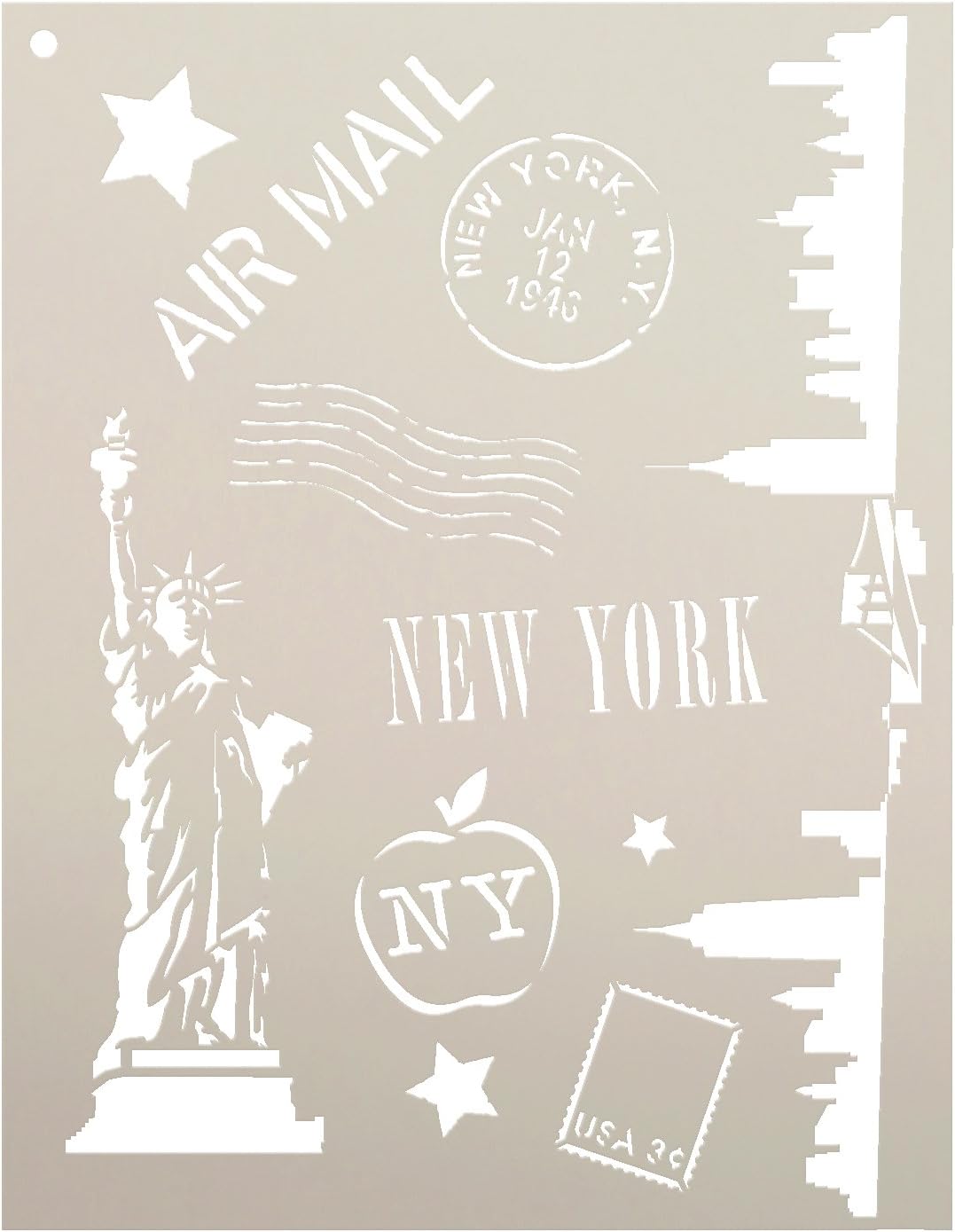 Passport to New York Stencil by StudioR12 | Big City Travel Art Elements - Medium 8.5 x 11-inch Reusable Mylar Template | Painting, Chalk, Mixed Media | Use for Crafting, DIY Home Decor - STCL854_1