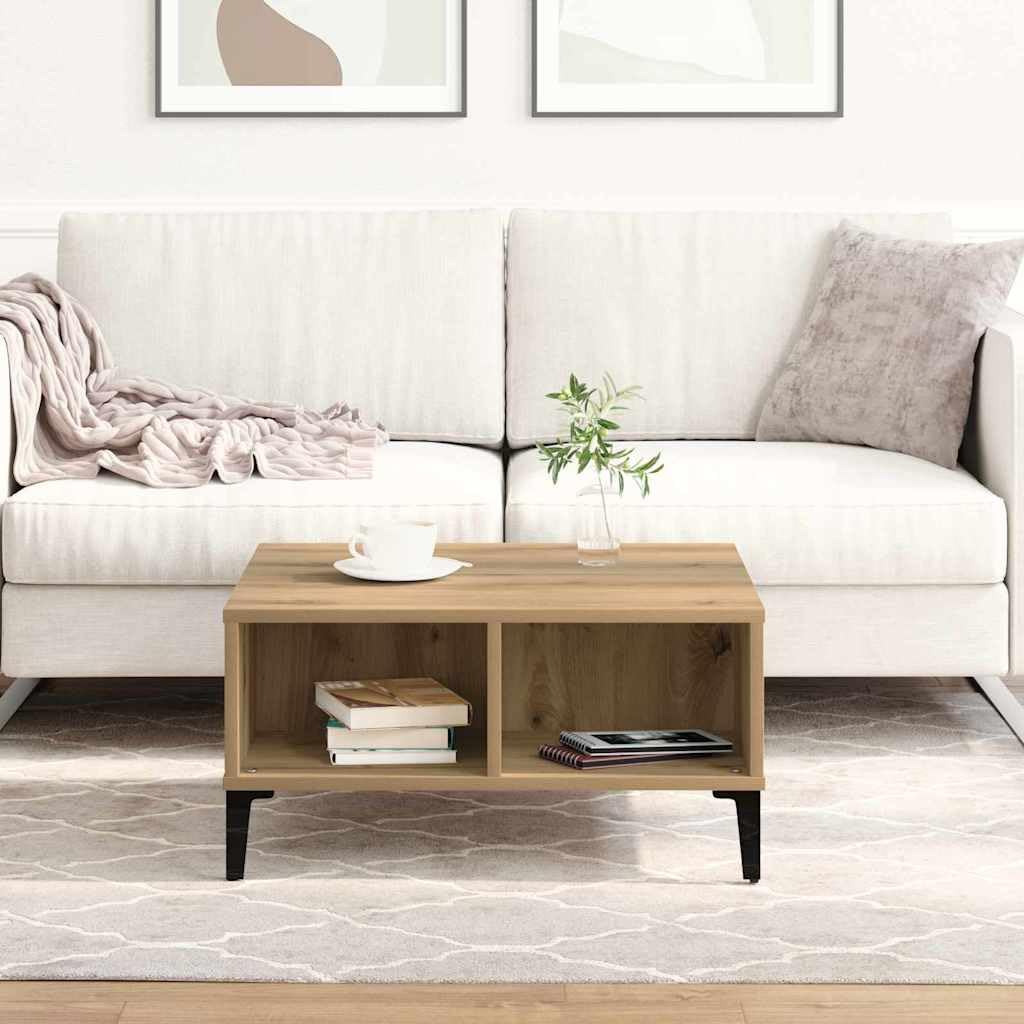 Mesa de centro Artisan roble 60 x 60 x 30 cm robusta mesa de madera con estante diseño moderno para salón sofá auxiliar pequeño compacto