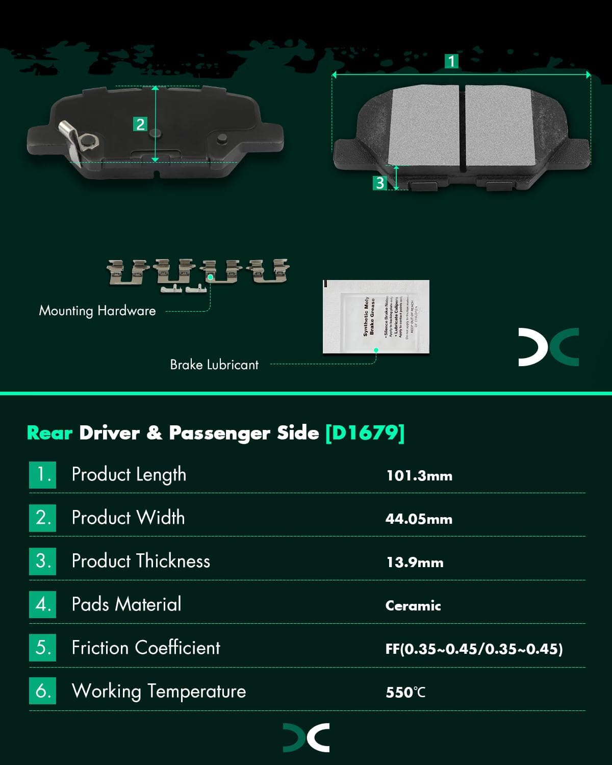 SCITOO Front Rear Disc Brake Pad Set 8PCS w/Hardware Fit For Mazda For 3 2014-2016,For Mazda For 3 Sport 2014