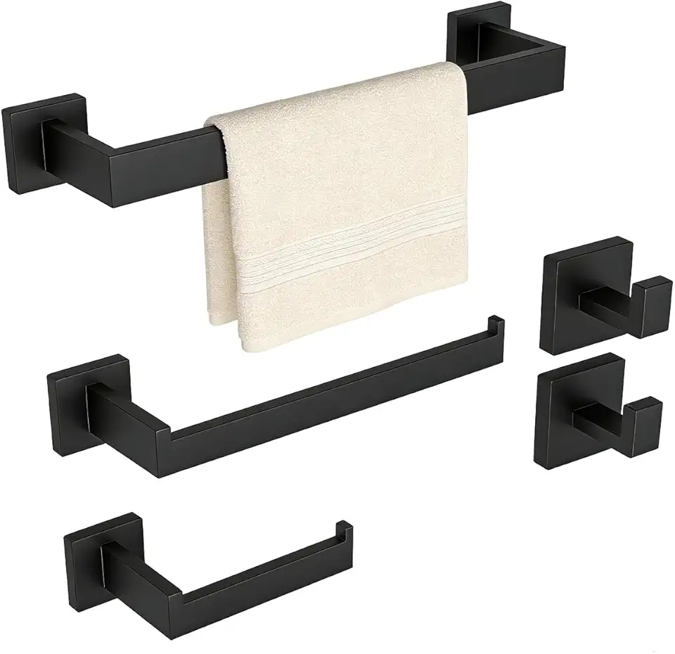 Trailabo Toalheiro para Banheiro 5 Peças em Aço Inoxidável Premium, Kit Banheiro, Porta Toalhas de Parede (Preto)