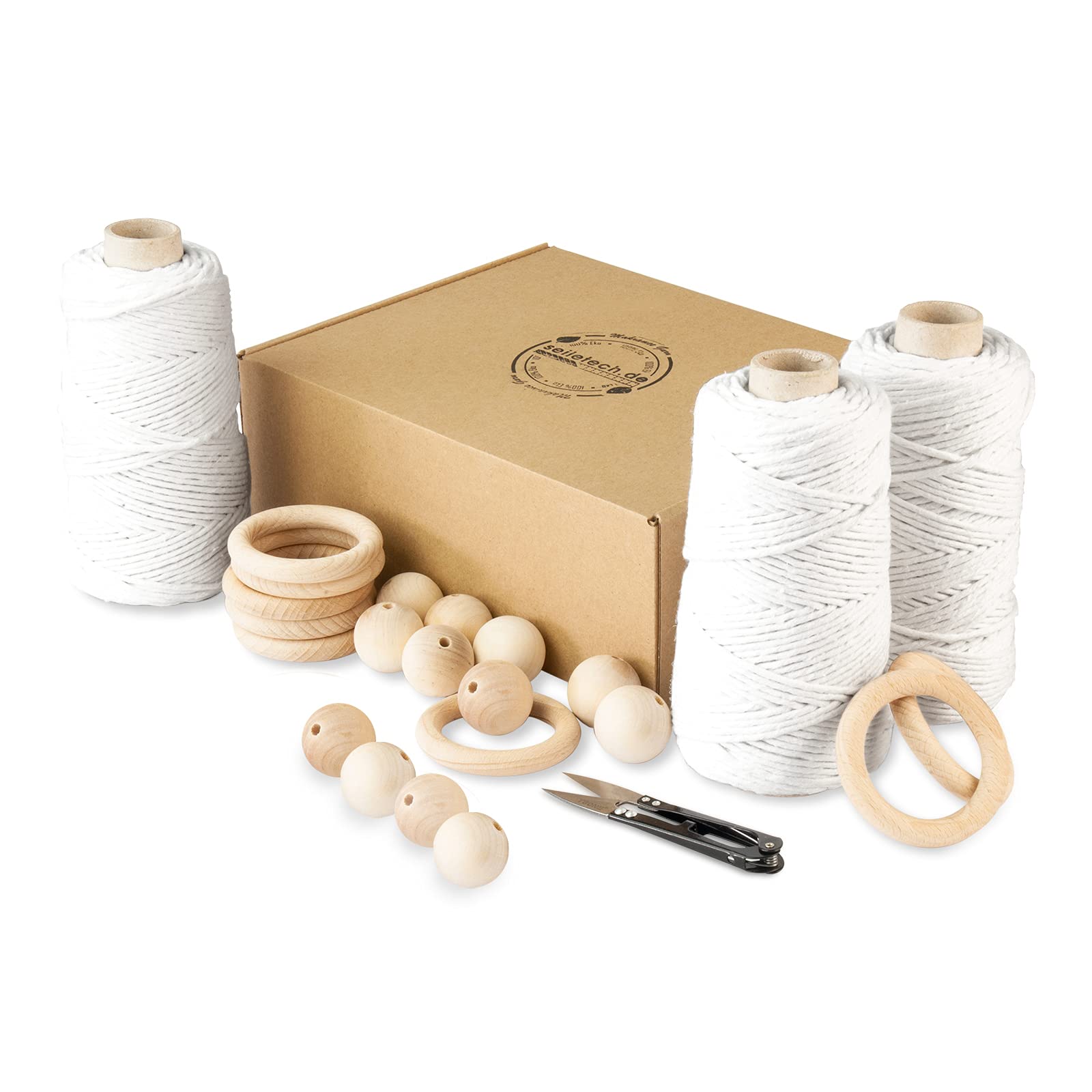 Lot de 3 fils de macramé de qualité supérieure - 3 x 100 m - 3 mm - 100 % coton - Cordon naturel - Corde en coton - Décoration DIY - Kit de ficelle de macramé décoratif - Style bohème -