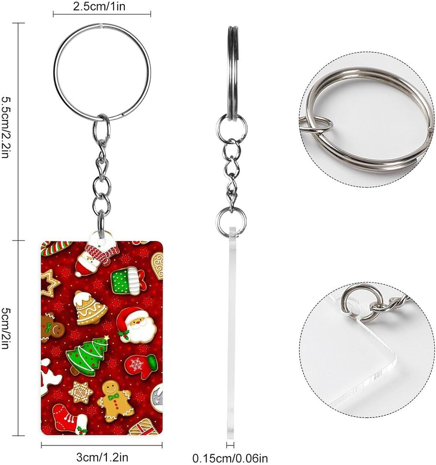 Happy Christmas Acrylic Keychain 5cm x 3cm Rectangle Single Sided Acrylic Metal Split Ring Portable Decoration House Key Charm Holder Travel Bag Daily Accessories image 2
